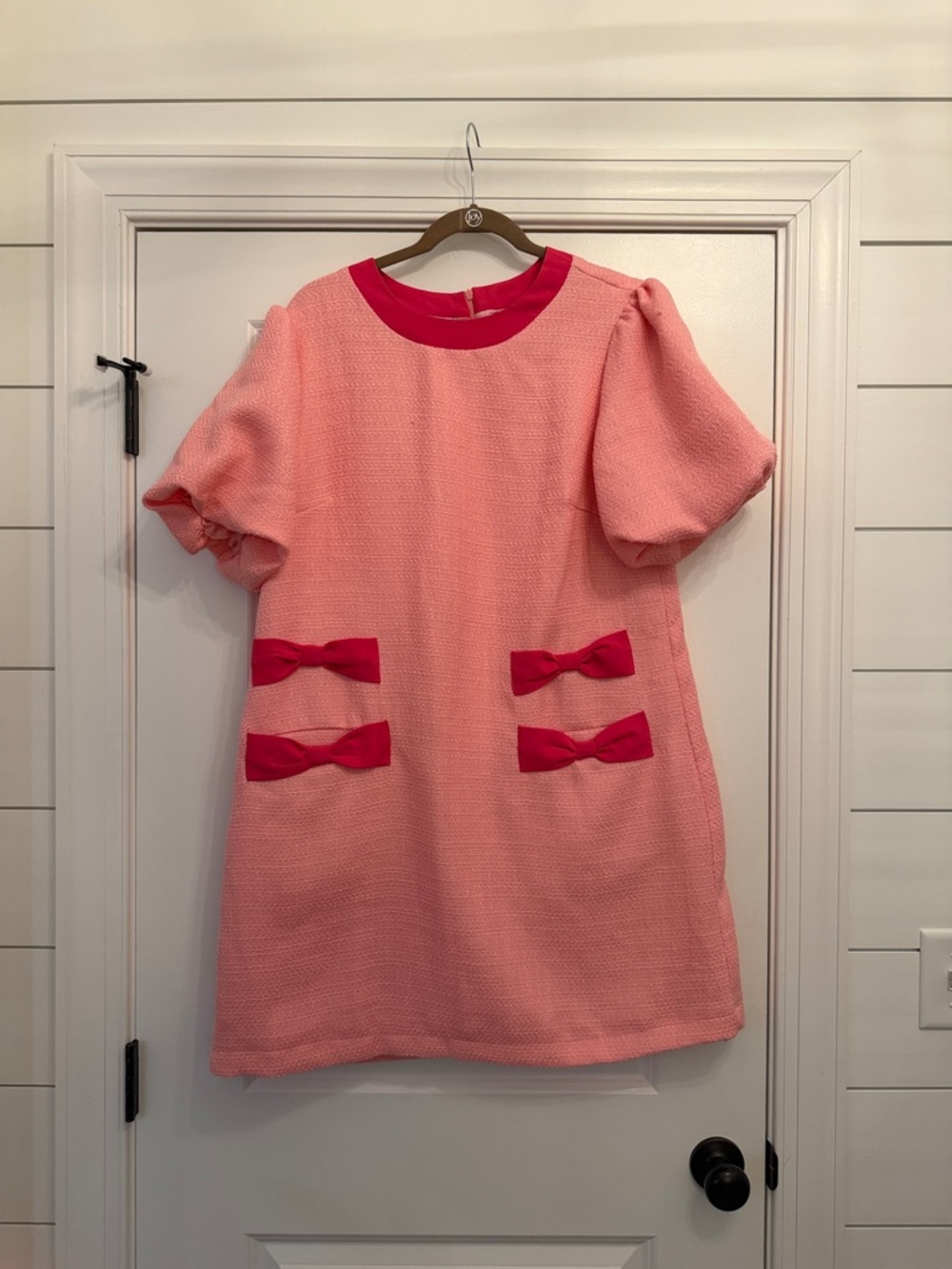 Pink A-Line Dress with Hot Pink Trim and Bow Details